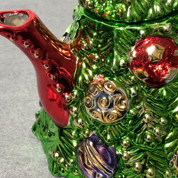 Ceramic Christmas Tree Teapot Hand Painted Metallic Glazed 1998 By Allure Home - Picture 12 of 16
